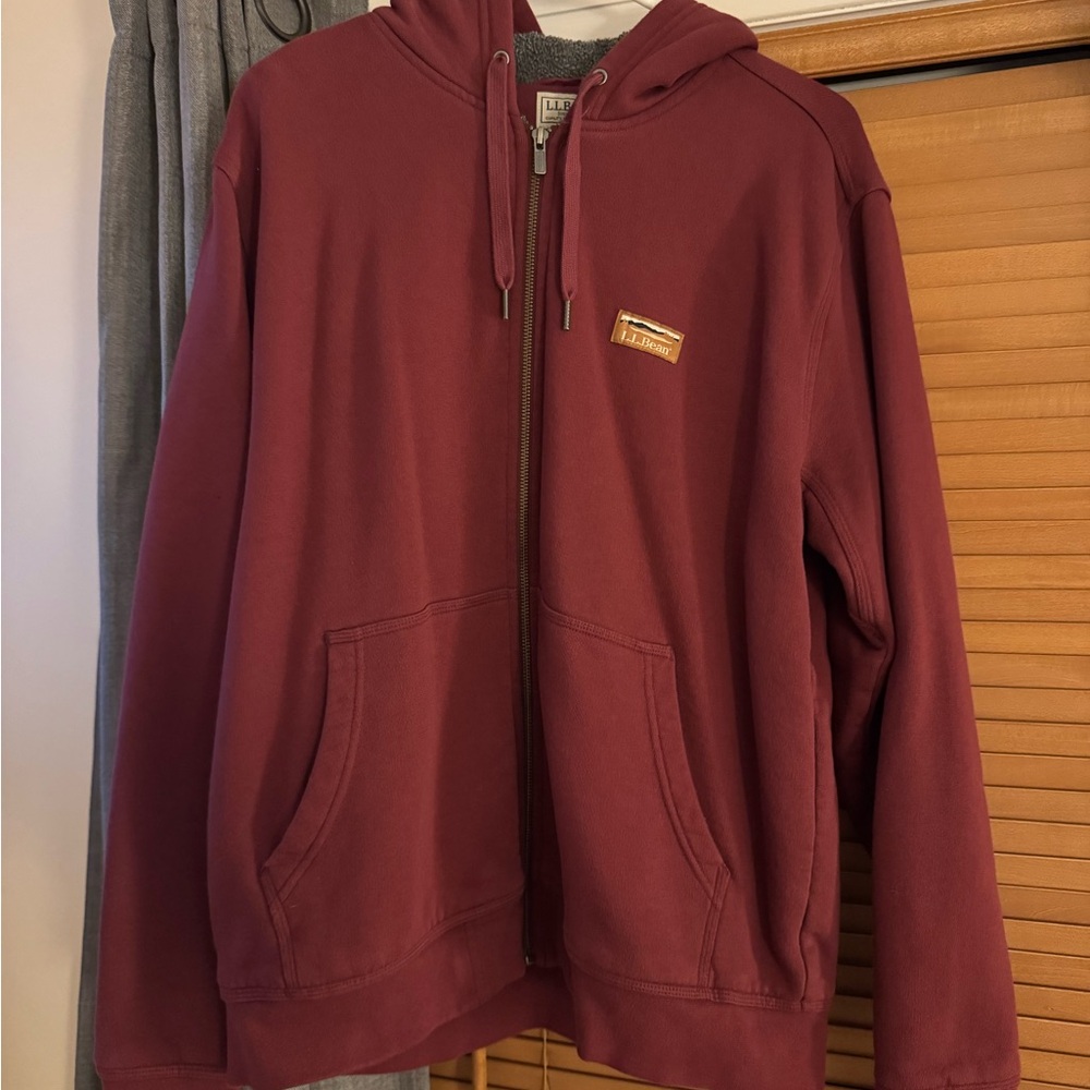 L.L. Bean Burgundy and Gray Fleece-Lined Hoodie